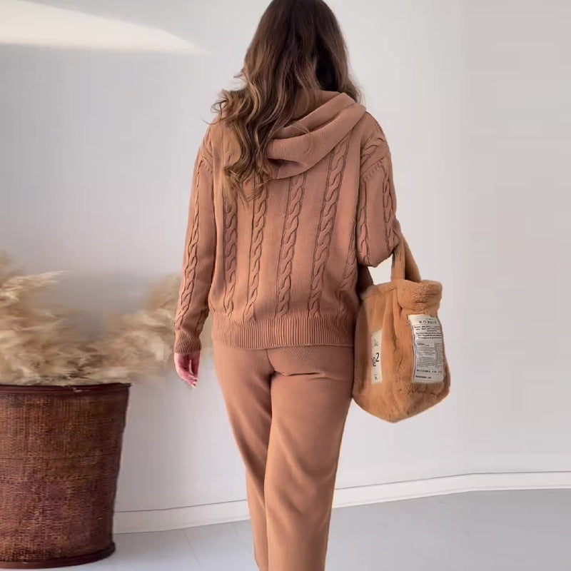 Zipper Hooded Casual Sweater Suit