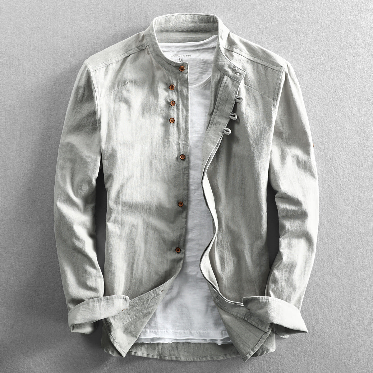 Men's Casual Linen Shirt Stand Collar