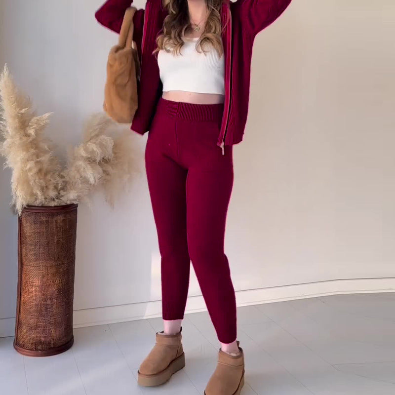 Zipper Hooded Casual Sweater Suit