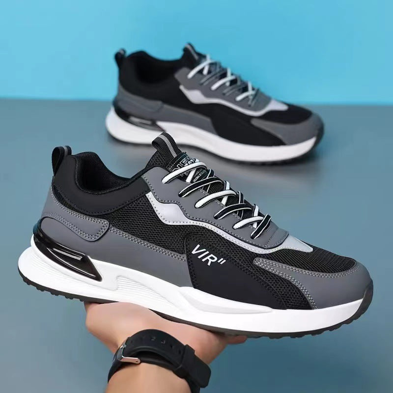 Men’s Fashion Sneakers – Color Block Mesh, Lace-Up, Breathable Sports Shoes