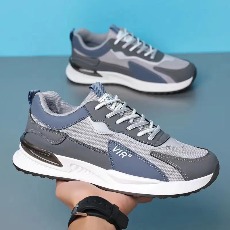 Men’s Fashion Sneakers – Color Block Mesh, Lace-Up, Breathable Sports Shoes