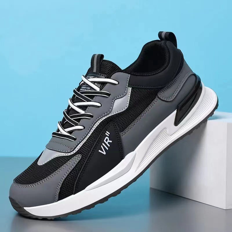 Men’s Fashion Sneakers – Color Block Mesh, Lace-Up, Breathable Sports Shoes