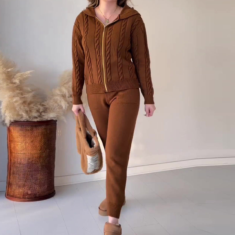 Zipper Hooded Casual Sweater Suit