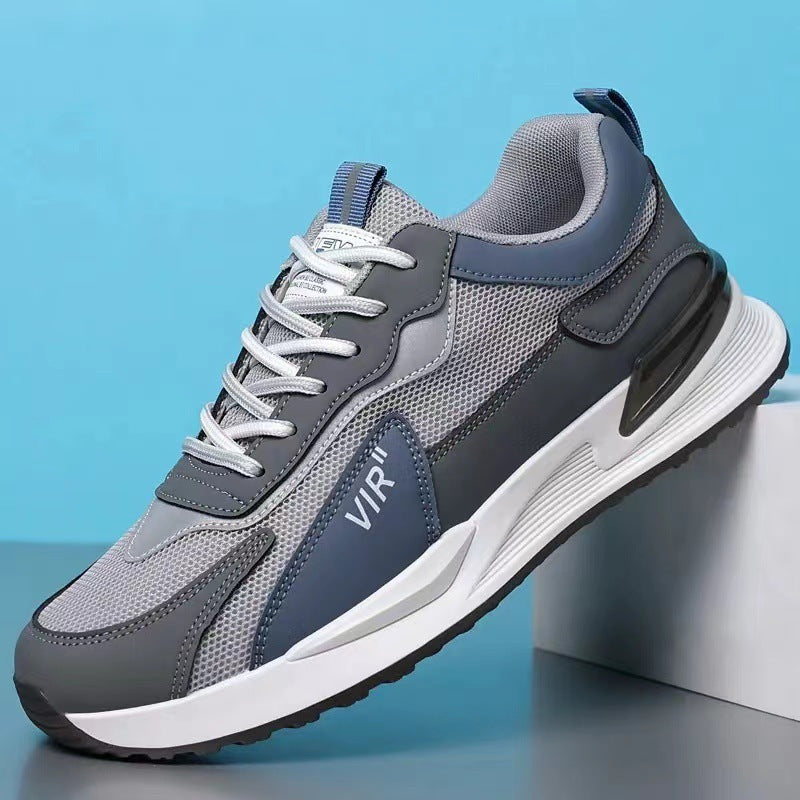 Men’s Fashion Sneakers – Color Block Mesh, Lace-Up, Breathable Sports Shoes