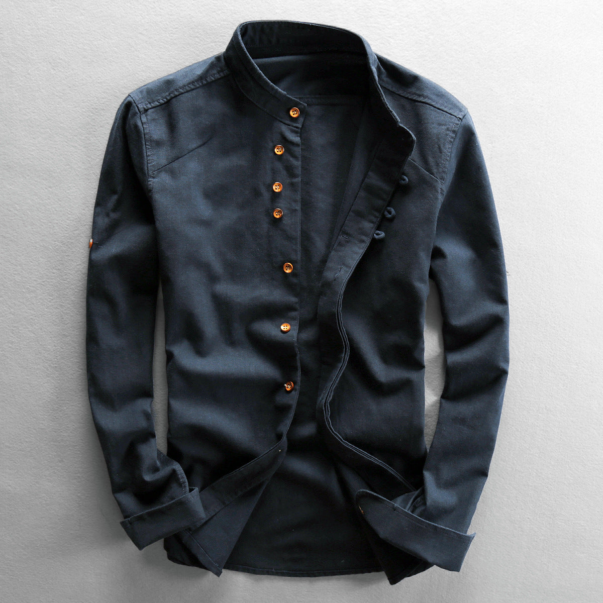Men's Casual Linen Shirt Stand Collar