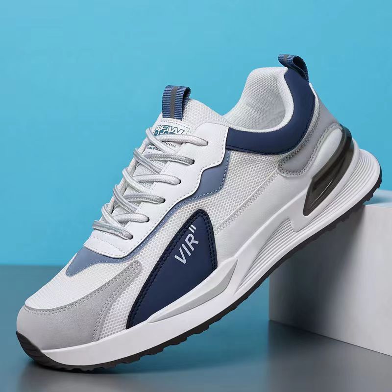 Men’s Fashion Sneakers – Color Block Mesh, Lace-Up, Breathable Sports Shoes