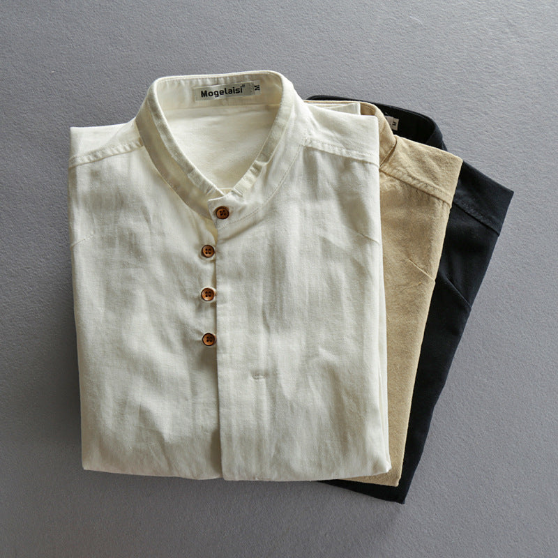 Men's Casual Linen Shirt Stand Collar