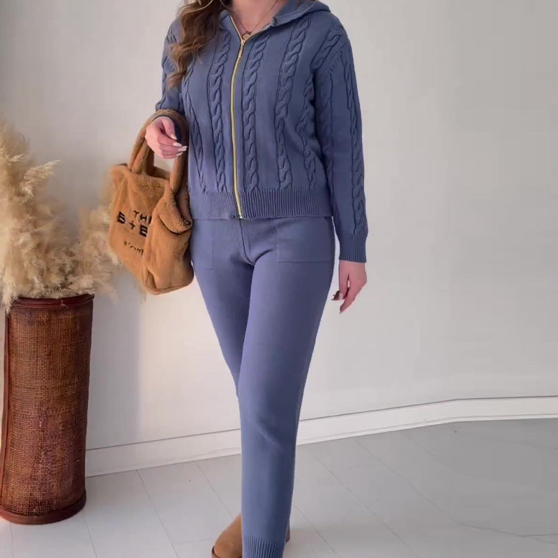 Zipper Hooded Casual Sweater Suit