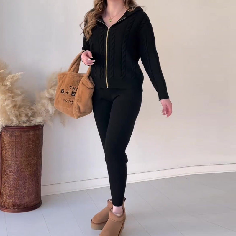 Zipper Hooded Casual Sweater Suit