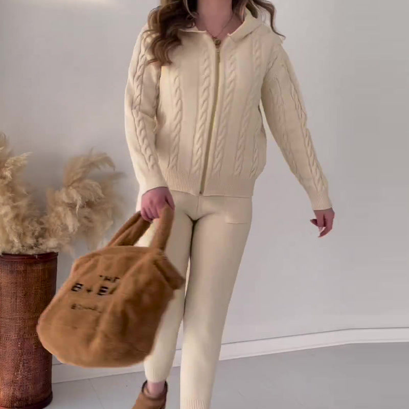Zipper Hooded Casual Sweater Suit