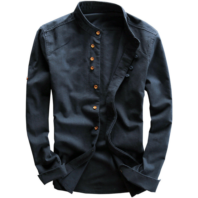Men's Casual Linen Shirt Stand Collar