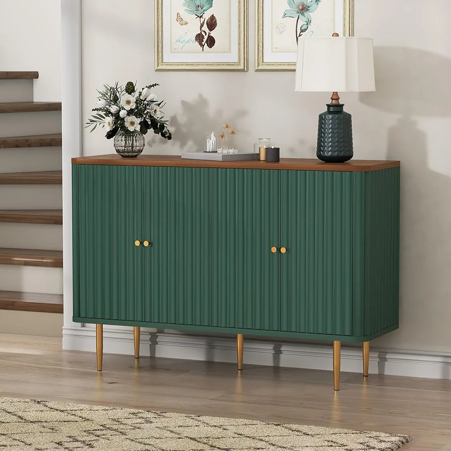 Buffet Cabinet with 4 Doors and Removable Shelves, Modern Accent Cabinet Sideboard Storage Cupboard for Living Room, Kitchen, Green