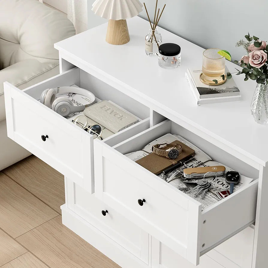 Bedroom Chest of Drawers White Storage Cabinet with 6 Drawers White Sideboard Dresser Drawers for Living Room Hallway 108x40x87cm