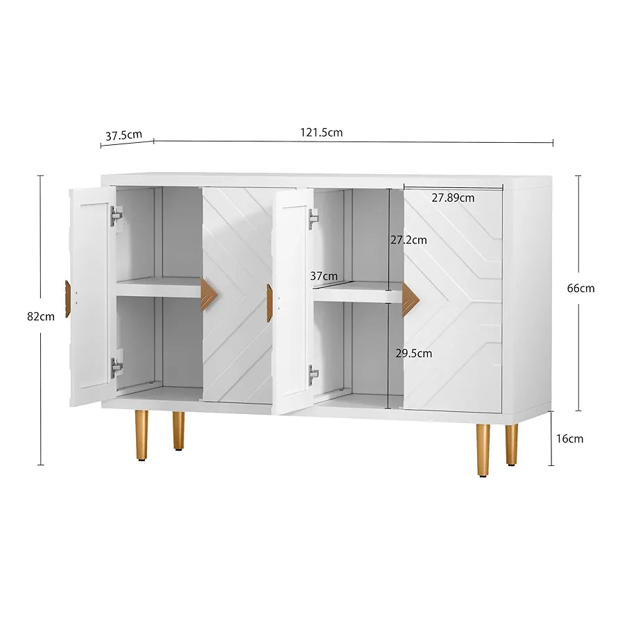 Sideboard with 4 Doors and Shelves, Buffet Table Storage Cabinet Morden Kitchen Cupboard for Kitchen, Living Room, Dining Room, Hallway,White