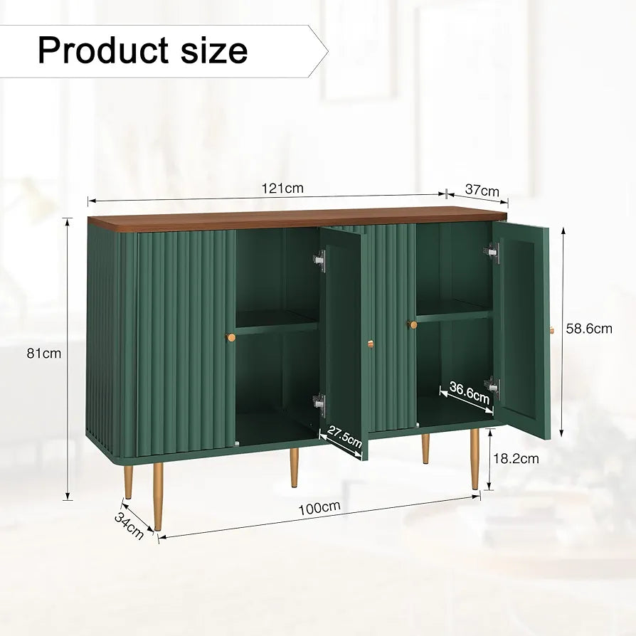 Buffet Cabinet with 4 Doors and Removable Shelves, Modern Accent Cabinet Sideboard Storage Cupboard for Living Room, Kitchen, Green