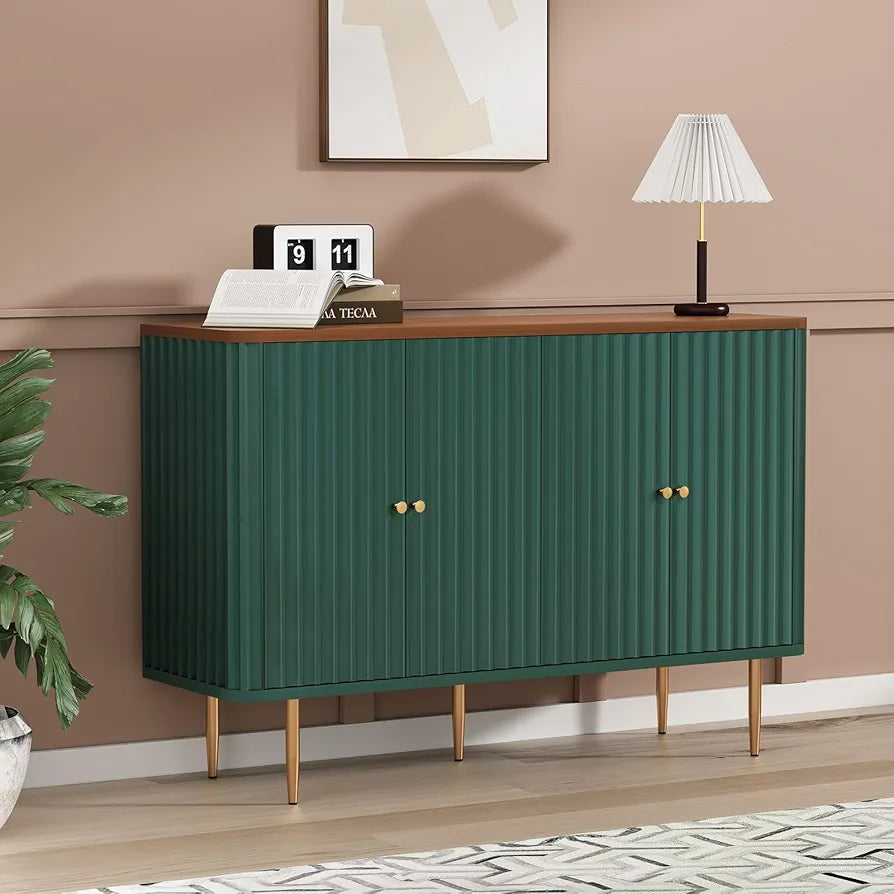 Buffet Cabinet with 4 Doors and Removable Shelves, Modern Accent Cabinet Sideboard Storage Cupboard for Living Room, Kitchen, Green