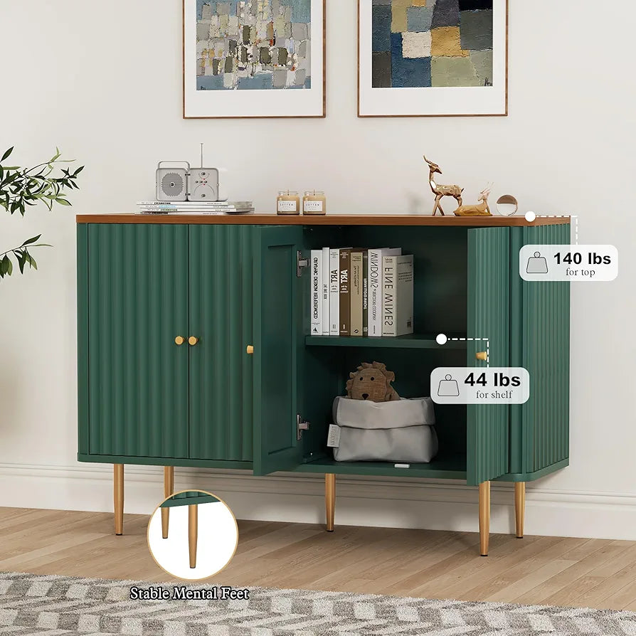 Buffet Cabinet with 4 Doors and Removable Shelves, Modern Accent Cabinet Sideboard Storage Cupboard for Living Room, Kitchen, Green