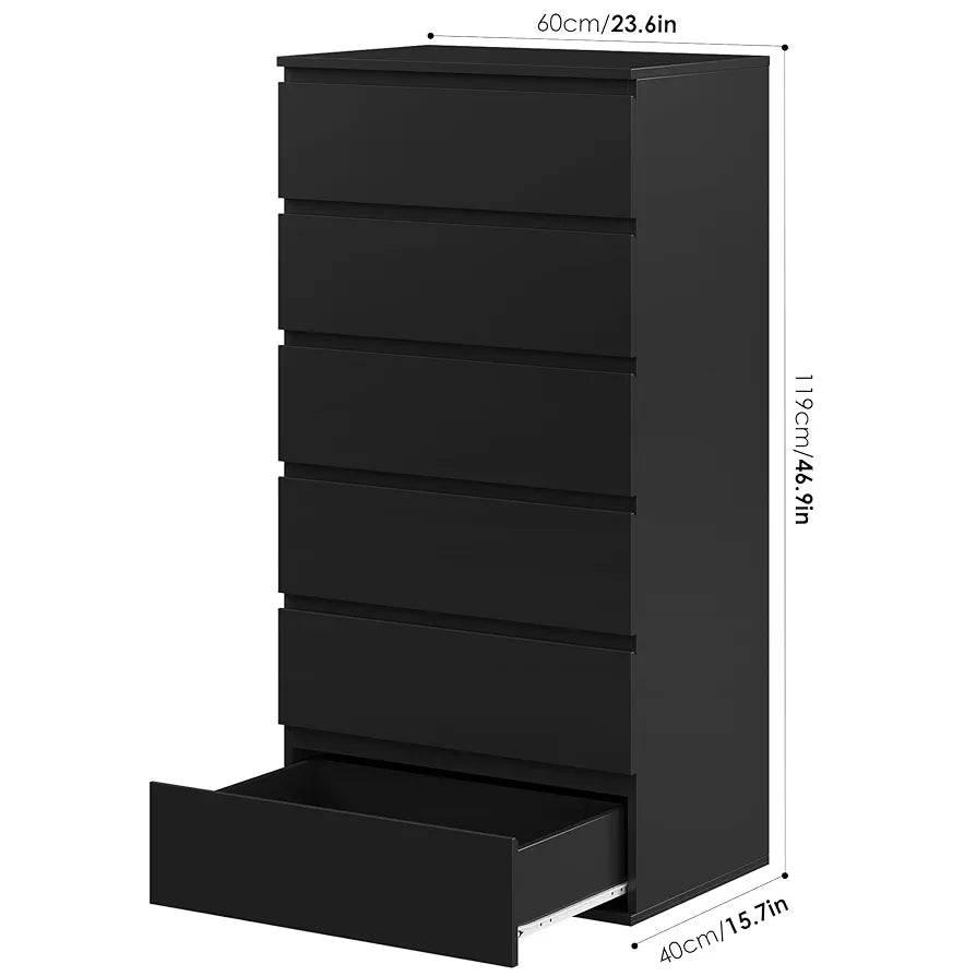 Chest of Drawers with 6 Drawers 119cm Tall Storage Cabinet White Chest of Drawers Dresser Wooden Cupboard for Bedroom Living Room 60x40x119cm