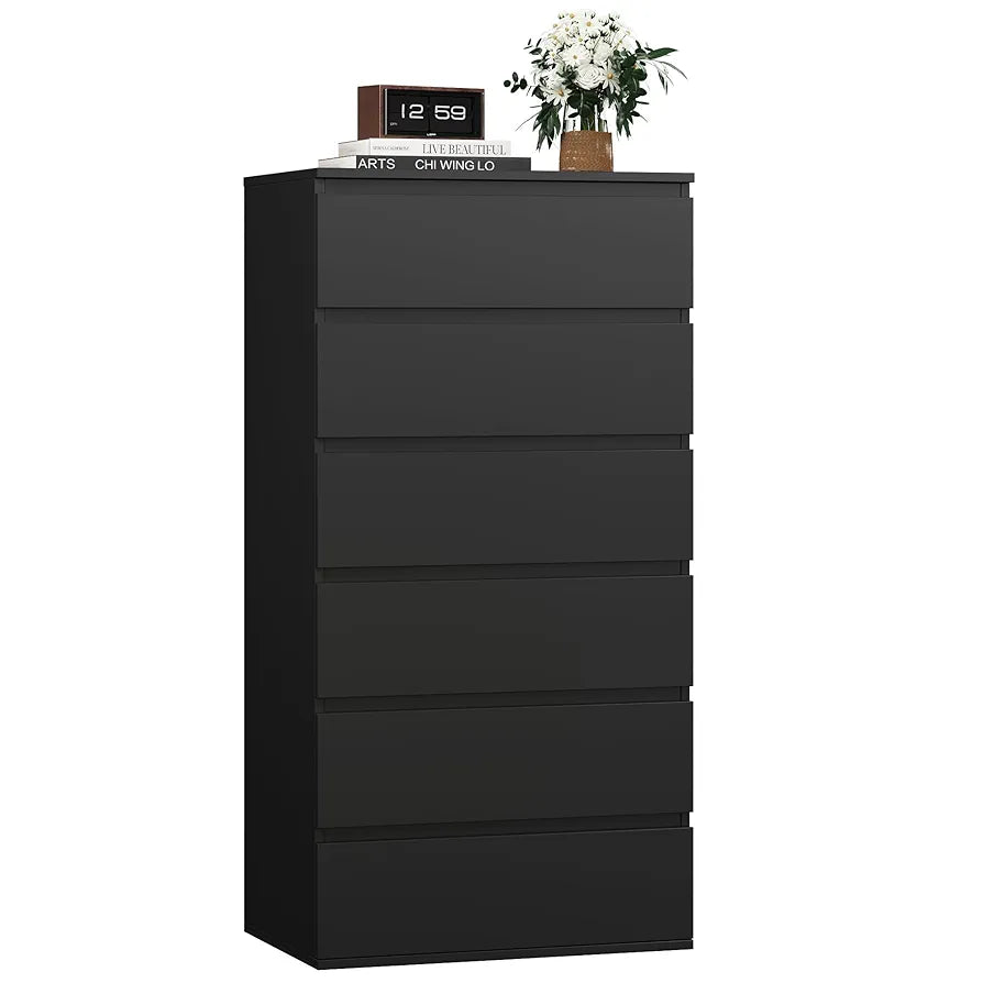 Chest of Drawers with 6 Drawers 119cm Tall Storage Cabinet White Chest of Drawers Dresser Wooden Cupboard for Bedroom Living Room 60x40x119cm
