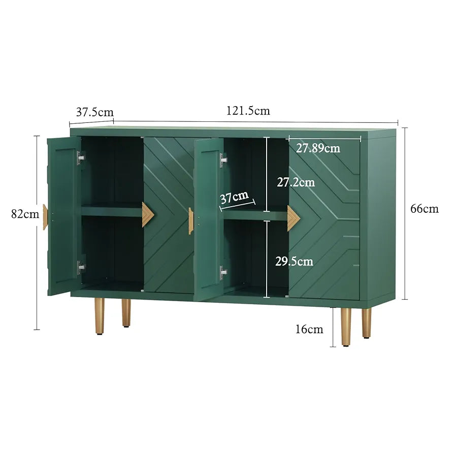 Sideboard with 4 Doors and Shelves, Buffet Table Storage Cabinet Morden Kitchen Cupboard for Kitchen, Living Room, Dining Room, Hallway,Green