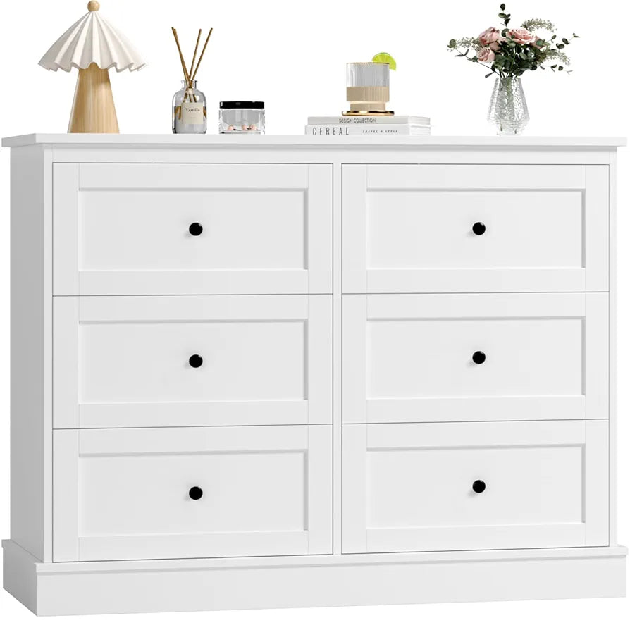 Bedroom Chest of Drawers White Storage Cabinet with 6 Drawers White Sideboard Dresser Drawers for Living Room Hallway 108x40x87cm
