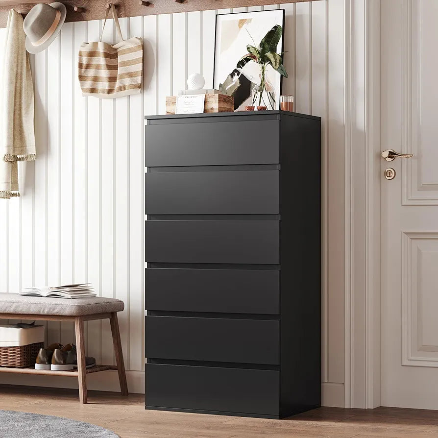 Chest of Drawers with 6 Drawers 119cm Tall Storage Cabinet White Chest of Drawers Dresser Wooden Cupboard for Bedroom Living Room 60x40x119cm