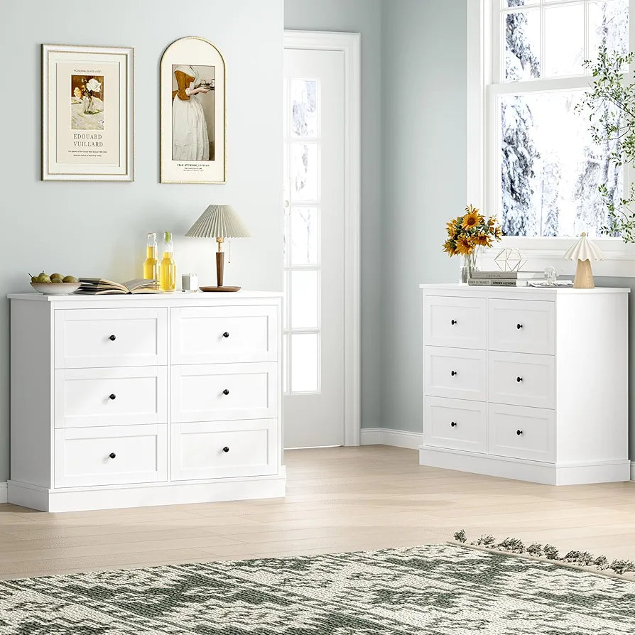 Bedroom Chest of Drawers White Storage Cabinet with 6 Drawers White Sideboard Dresser Drawers for Living Room Hallway 108x40x87cm