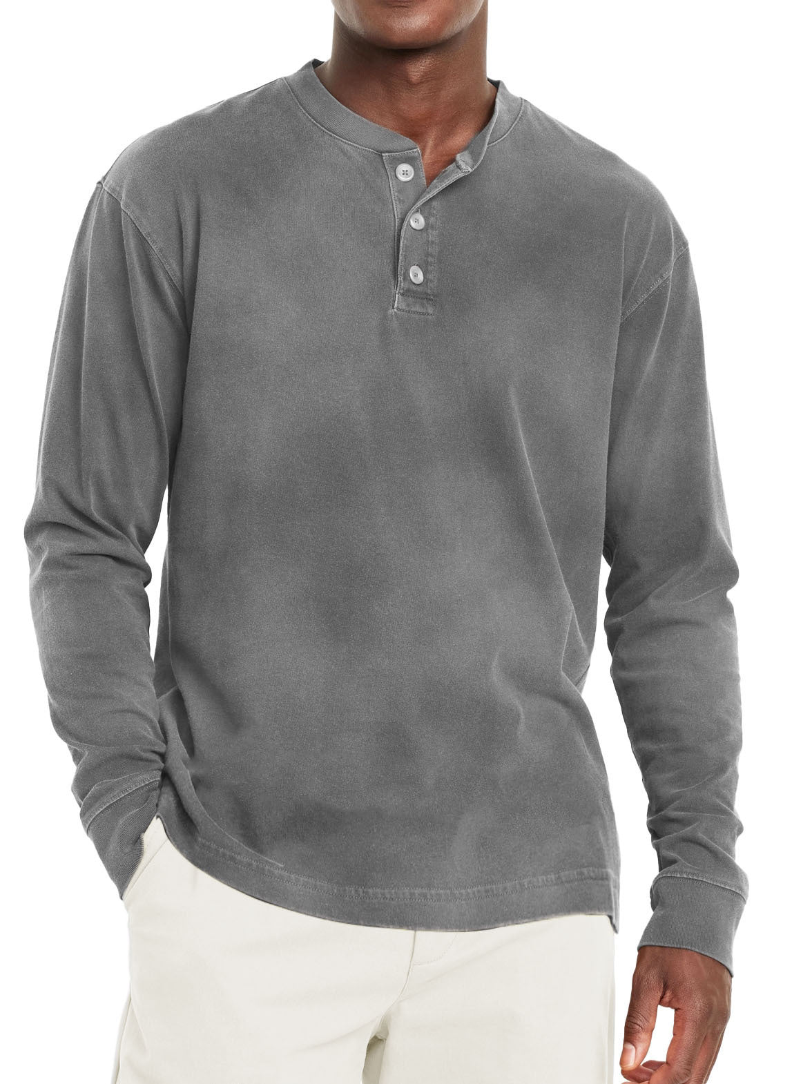 Digital Printing Two-color Henley Shirt 7-button Men's Casual Long Sleeve