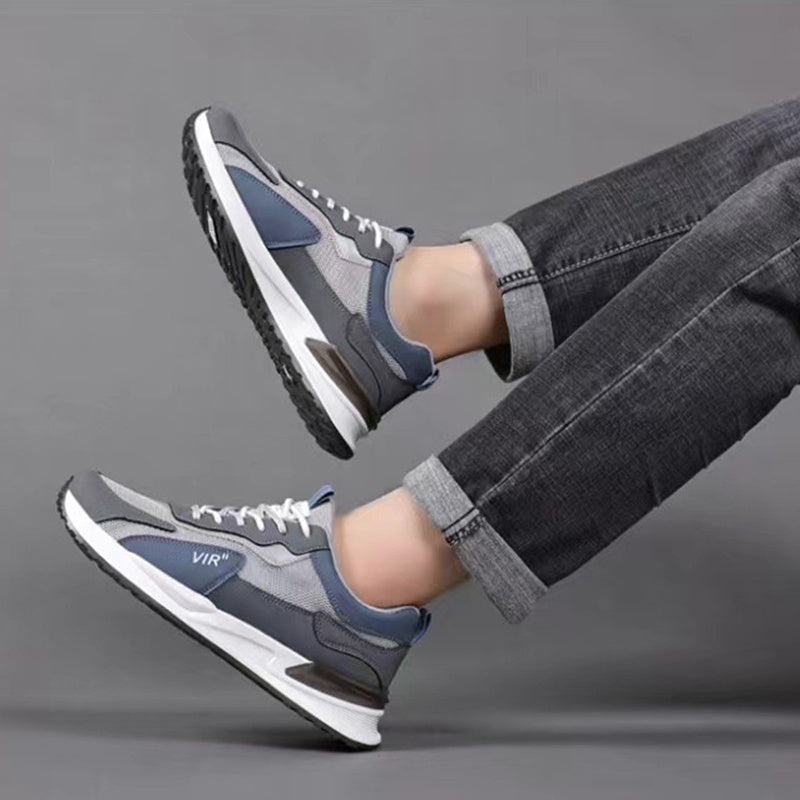 Men’s Fashion Sneakers – Color Block Mesh, Lace-Up, Breathable Sports Shoes