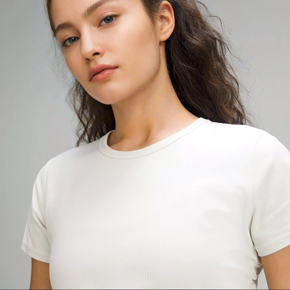 Round Neck Short Sleeve High Elastic Thread Short Sleeve Yoga Jacket Women