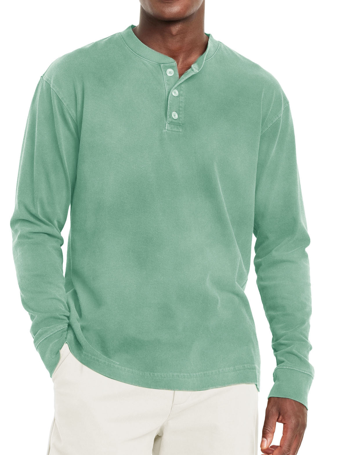 Digital Printing Two-color Henley Shirt 7-button Men's Casual Long Sleeve