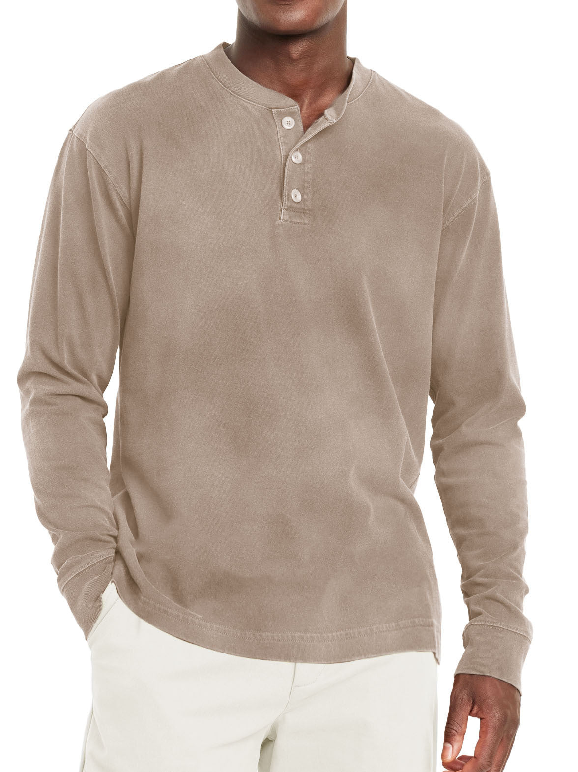 Digital Printing Two-color Henley Shirt 7-button Men's Casual Long Sleeve