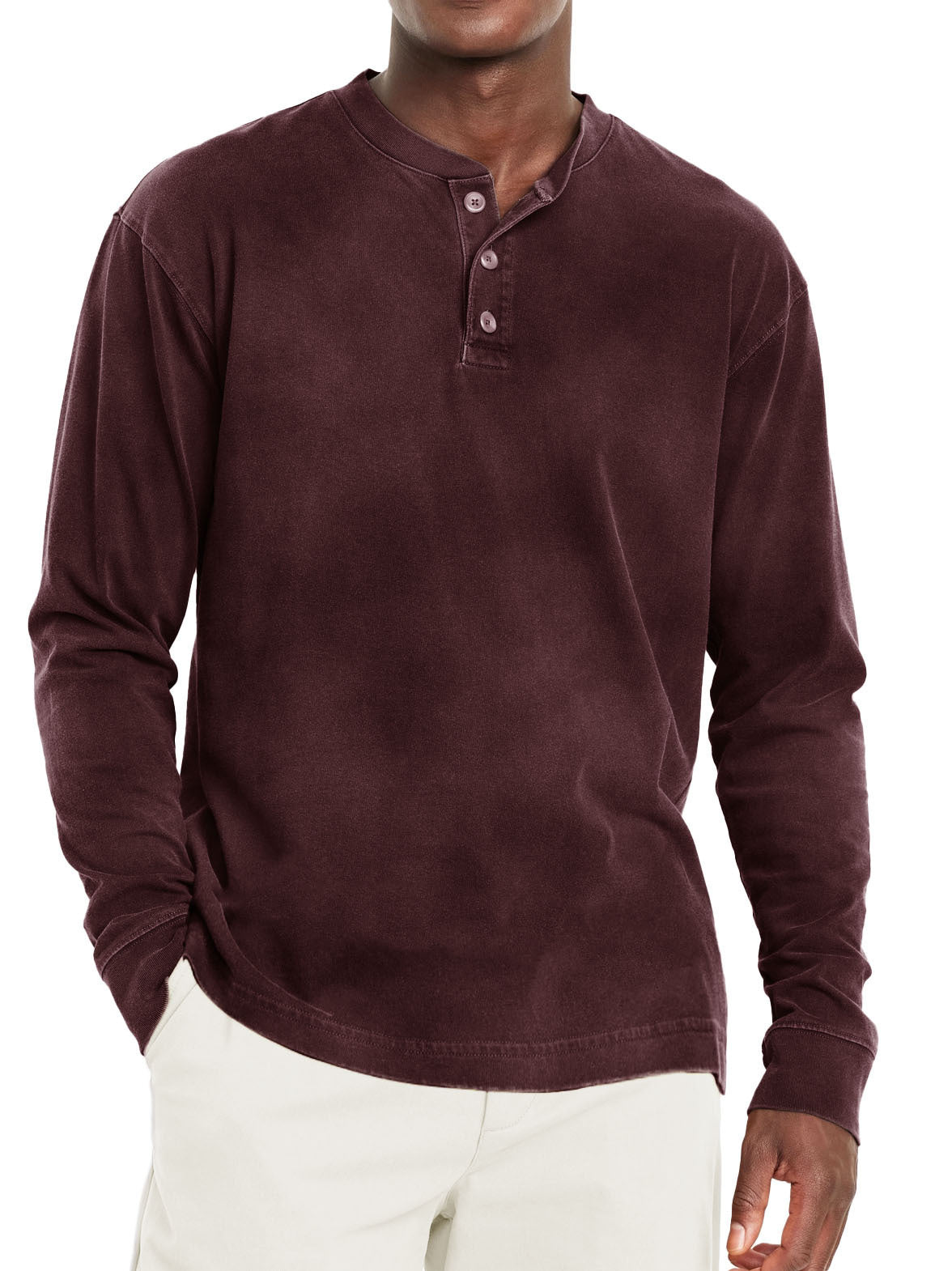 Digital Printing Two-color Henley Shirt 7-button Men's Casual Long Sleeve