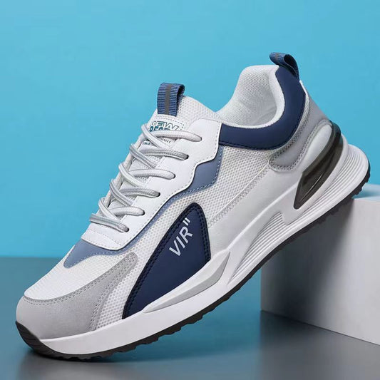 Men’s Fashion Sneakers – Color Block Mesh, Lace-Up, Breathable Sports Shoes