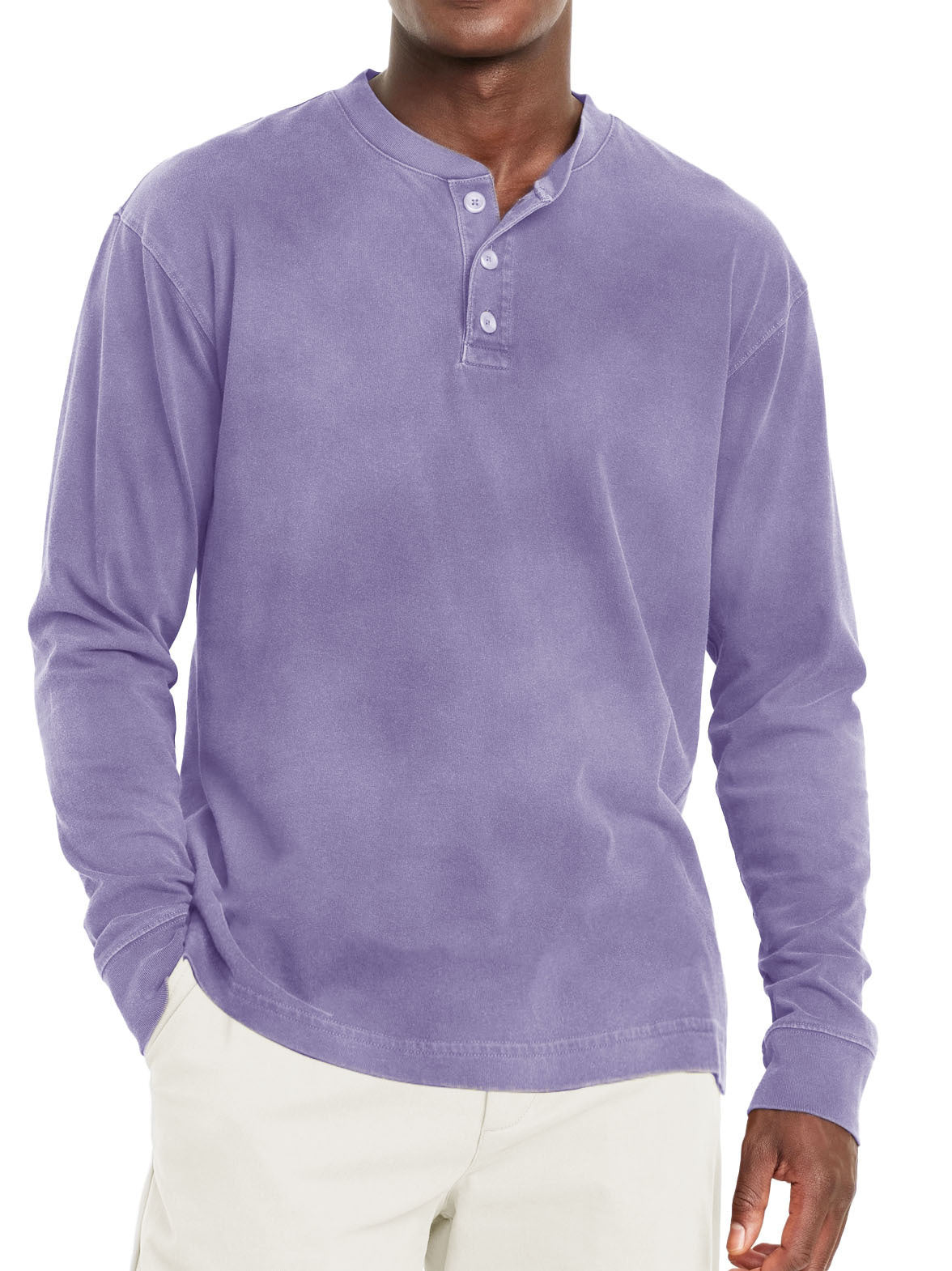 Digital Printing Two-color Henley Shirt 7-button Men's Casual Long Sleeve