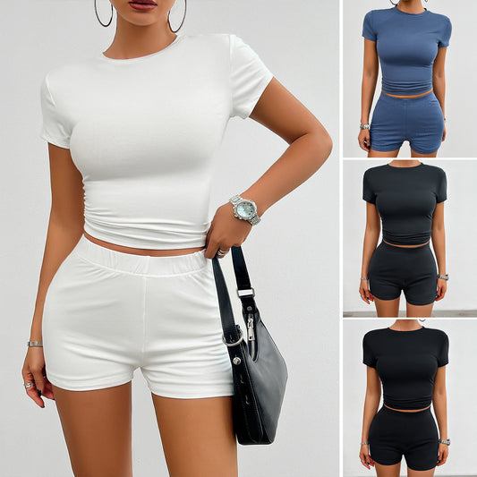 Short-sleeved Round Neck T-shirt And Elastic Shorts