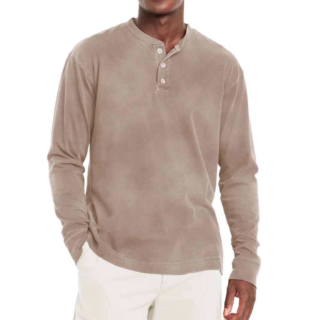 Digital Printing Two-color Henley Shirt 7-button Men's Casual Long Sleeve