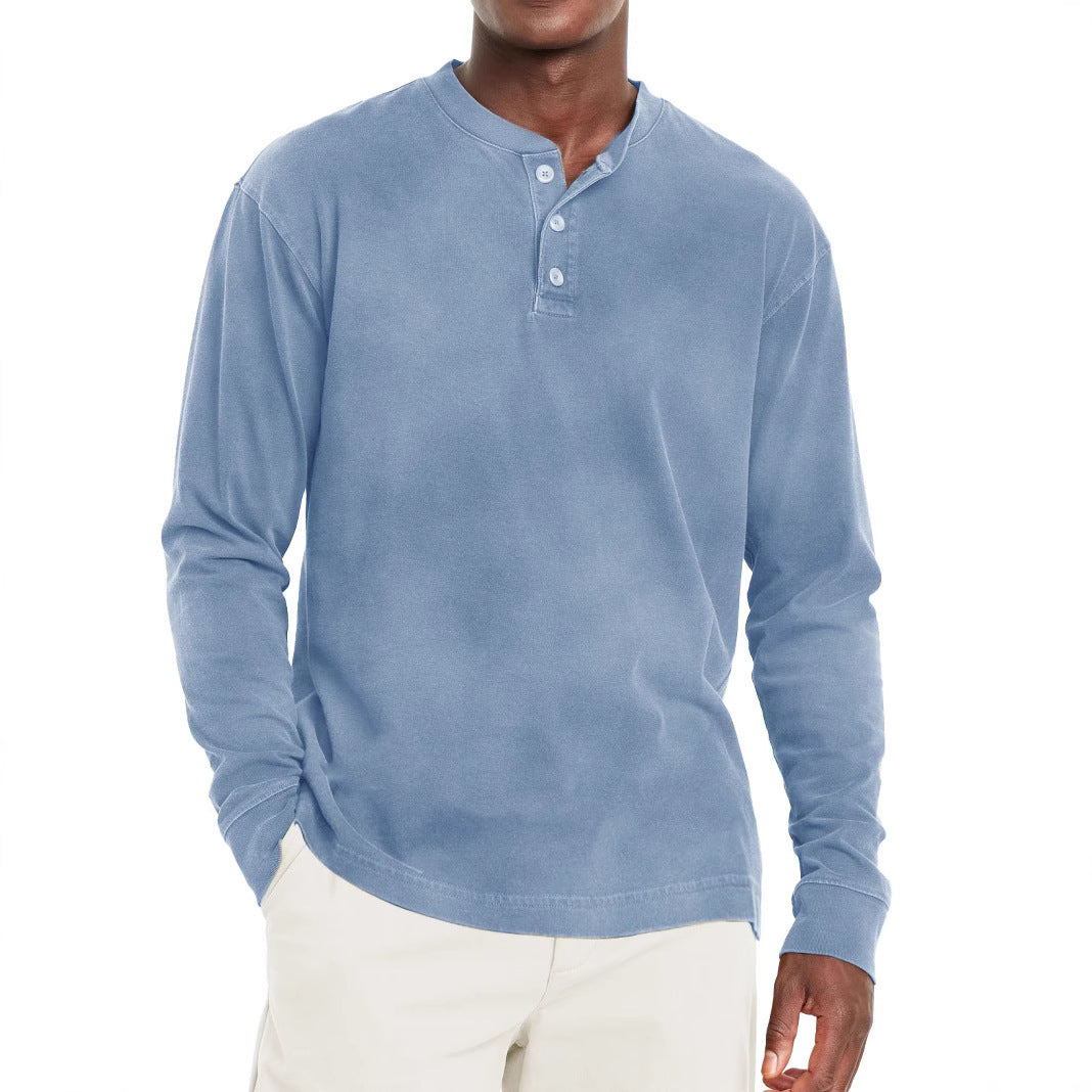 Digital Printing Two-color Henley Shirt 7-button Men's Casual Long Sleeve