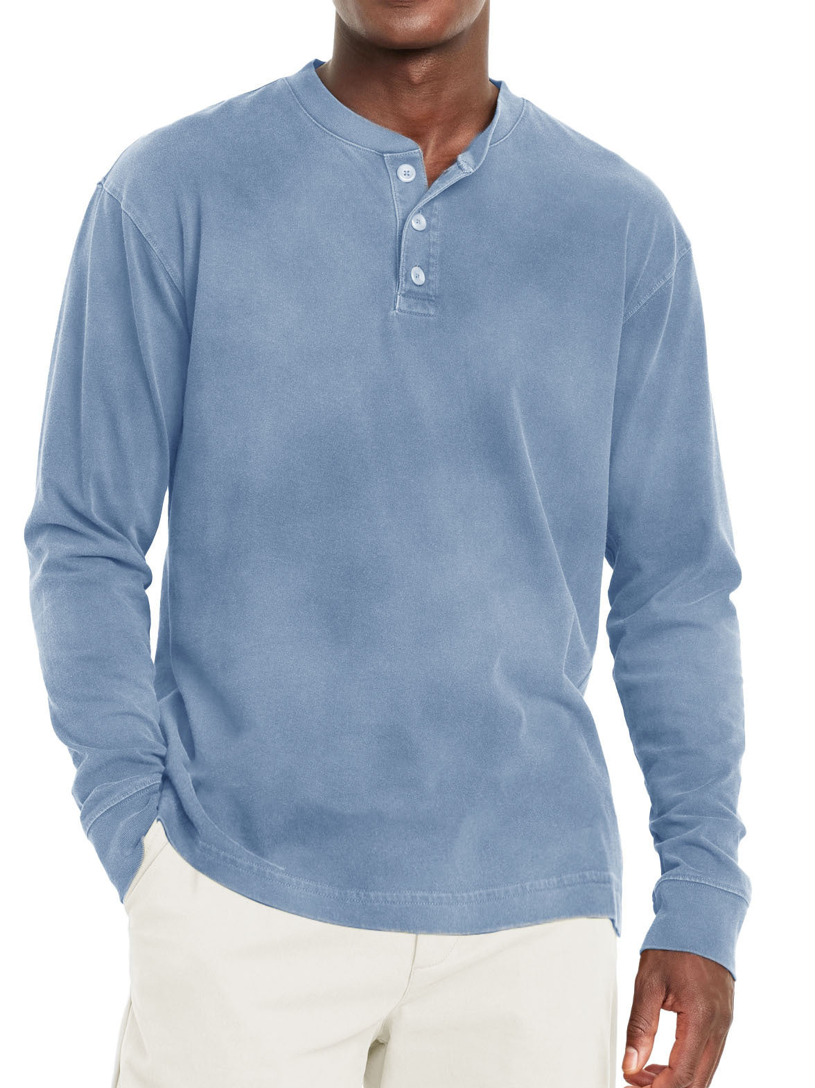 Digital Printing Two-color Henley Shirt 7-button Men's Casual Long Sleeve
