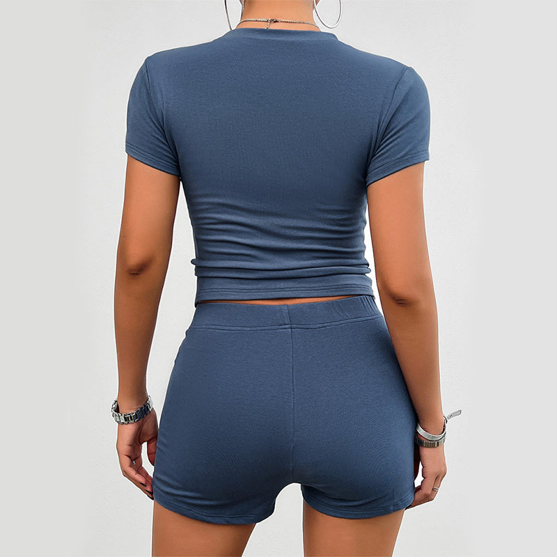 Short-sleeved Round Neck T-shirt And Elastic Shorts