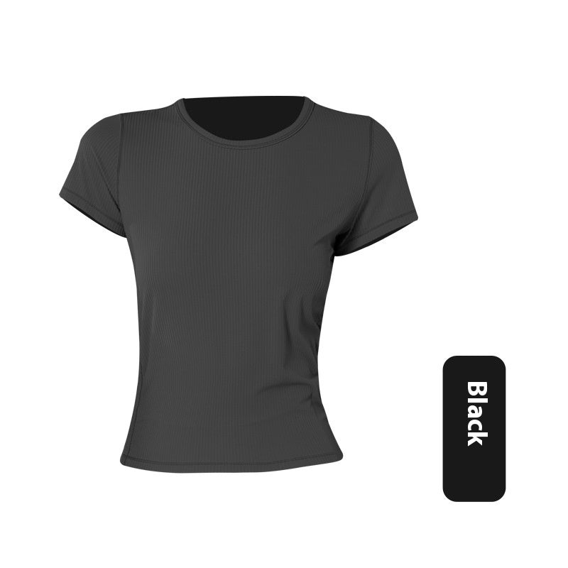 Round Neck Short Sleeve High Elastic Thread Short Sleeve Yoga Jacket Women