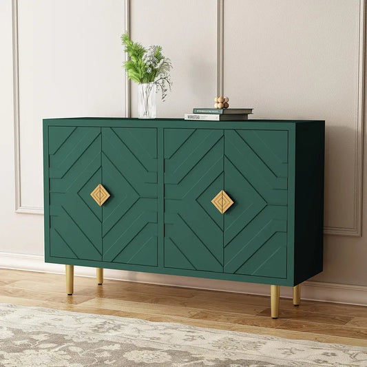 Sideboard with 4 Doors and Shelves, Buffet Table Storage Cabinet Morden Kitchen Cupboard for Kitchen, Living Room, Dining Room, Hallway,Green