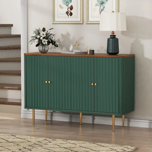 Buffet Cabinet with 4 Doors and Removable Shelves, Modern Accent Cabinet Sideboard Storage Cupboard for Living Room, Kitchen, Green