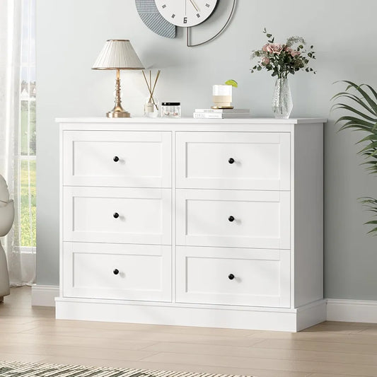 Bedroom Chest of Drawers White Storage Cabinet with 6 Drawers White Sideboard Dresser Drawers for Living Room Hallway 108x40x87cm