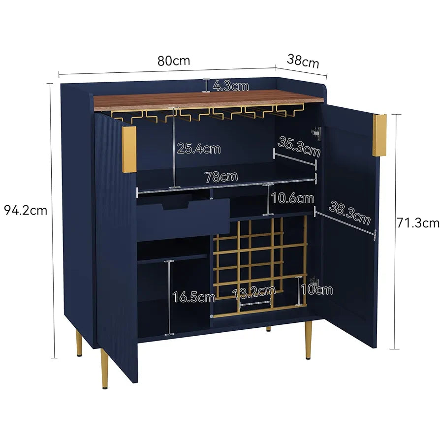 Drinks Cabinet, Wine Cabinet for 9 Bottles Bar Cabinet with Glass Holders Freestanding Wine Rack Sideboard Bar Table Buffet for Living & Dining Room