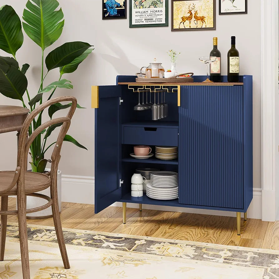 Drinks Cabinet, Wine Cabinet for 9 Bottles Bar Cabinet with Glass Holders Freestanding Wine Rack Sideboard Bar Table Buffet for Living & Dining Room