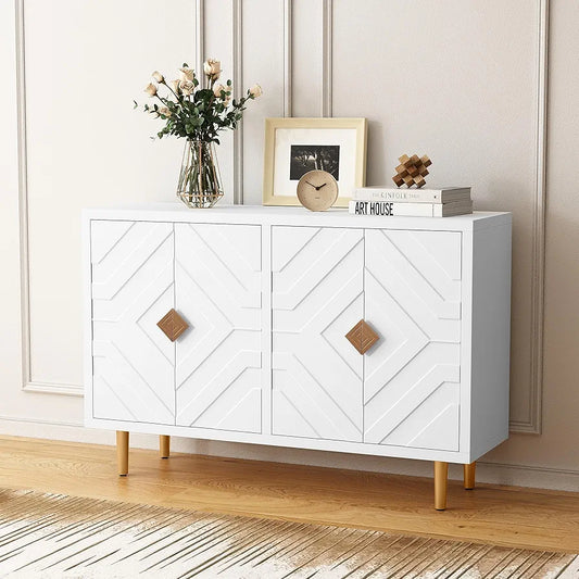 Sideboard with 4 Doors and Shelves, Buffet Table Storage Cabinet Morden Kitchen Cupboard for Kitchen, Living Room, Dining Room, Hallway,White