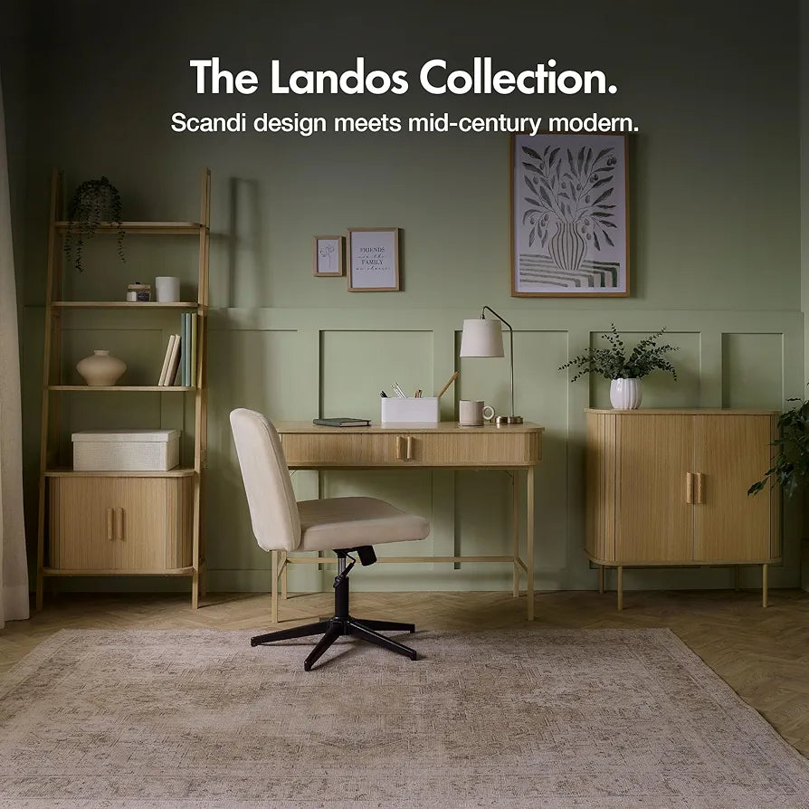 Sideboard for Living Room - Tambour Cabinet with Sliding Doors & 3 Shelves - Modern Scandi Look Living Room Storage Cupboard - Light Wood Effect Slatted Side Board for Hallway