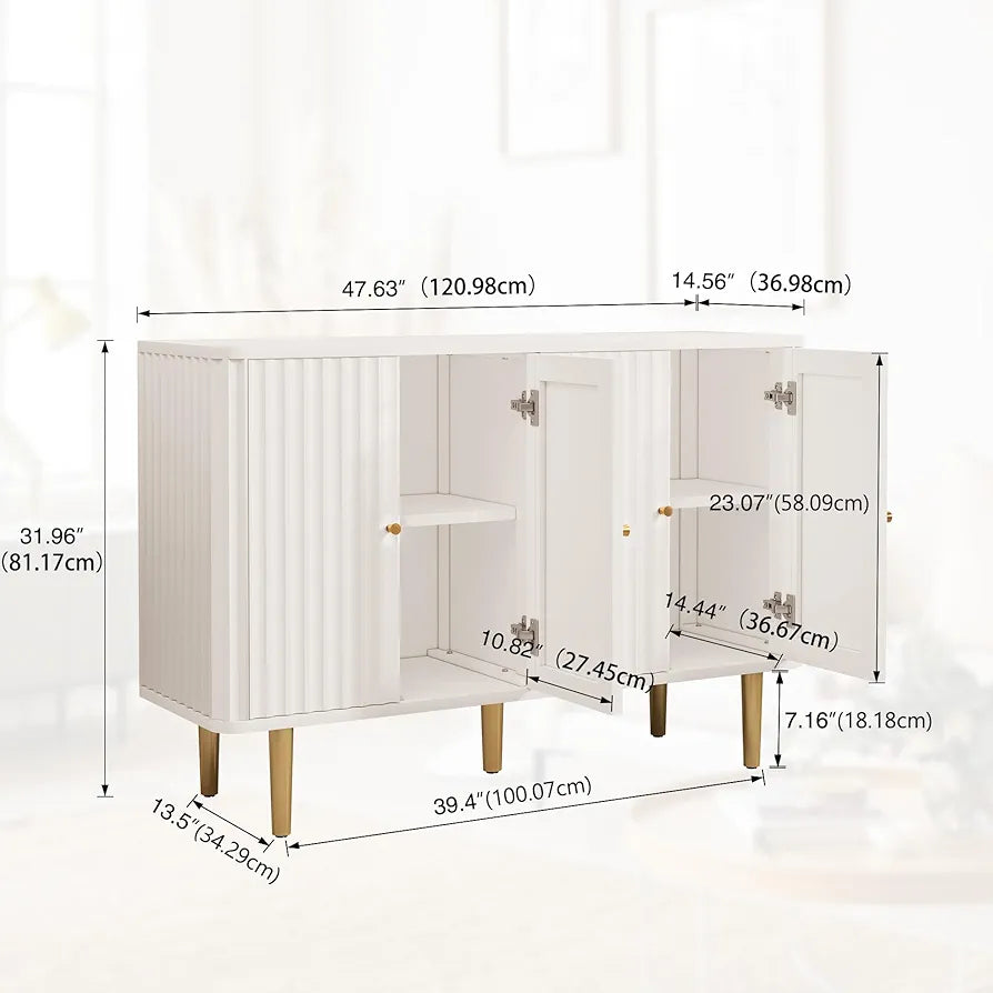 Cabinet with 4 Doors and Removable Shelves, Modern Accent Sideboard Storage Cabinet Storage Cupboard for Living Room, Kitchen, White
