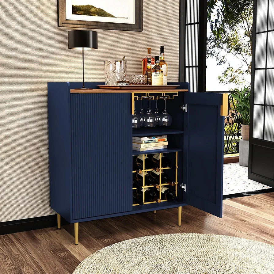 Drinks Cabinet, Wine Cabinet for 9 Bottles Bar Cabinet with Glass Holders Freestanding Wine Rack Sideboard Bar Table Buffet for Living & Dining Room